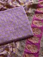 Lavender Khaddi Georgette Banarasi Suit with Zari Weaving & Hand Embellished Dupatta