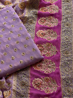 Lavender Khaddi Georgette Banarasi Suit with Zari Weaving & Hand Embellished Dupatta