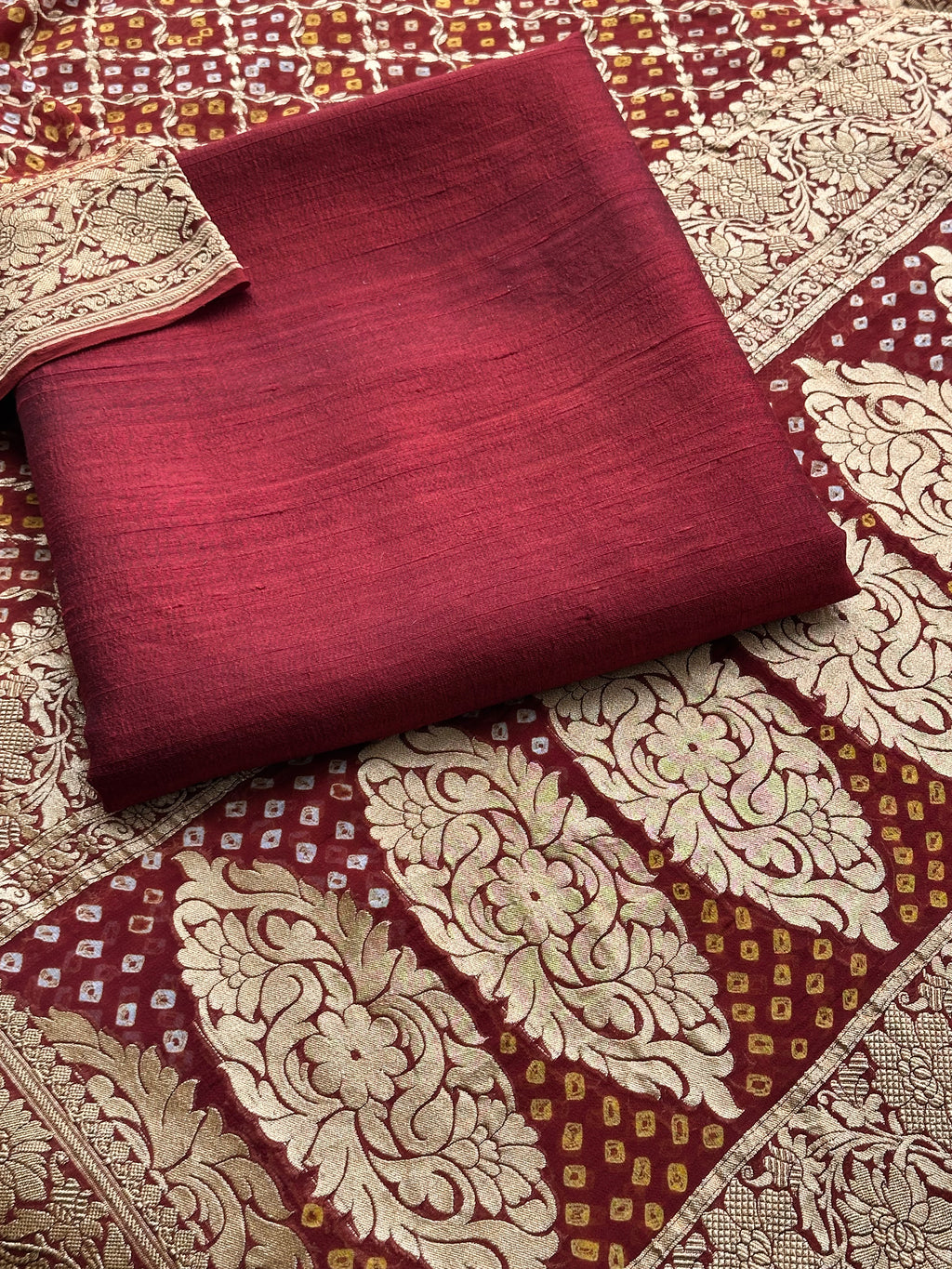 Wedding Wear Maroon Banarasi Suit with Rich Gold Zari Detailing