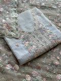 Pastel Bloom Hand-Embroidered Organza Suit Set