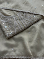 Soft Beige Designer Suit with Elegant Threadwork & Embellished Neckline