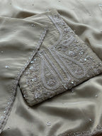Soft Beige Designer Suit with Elegant Threadwork & Embellished Neckline