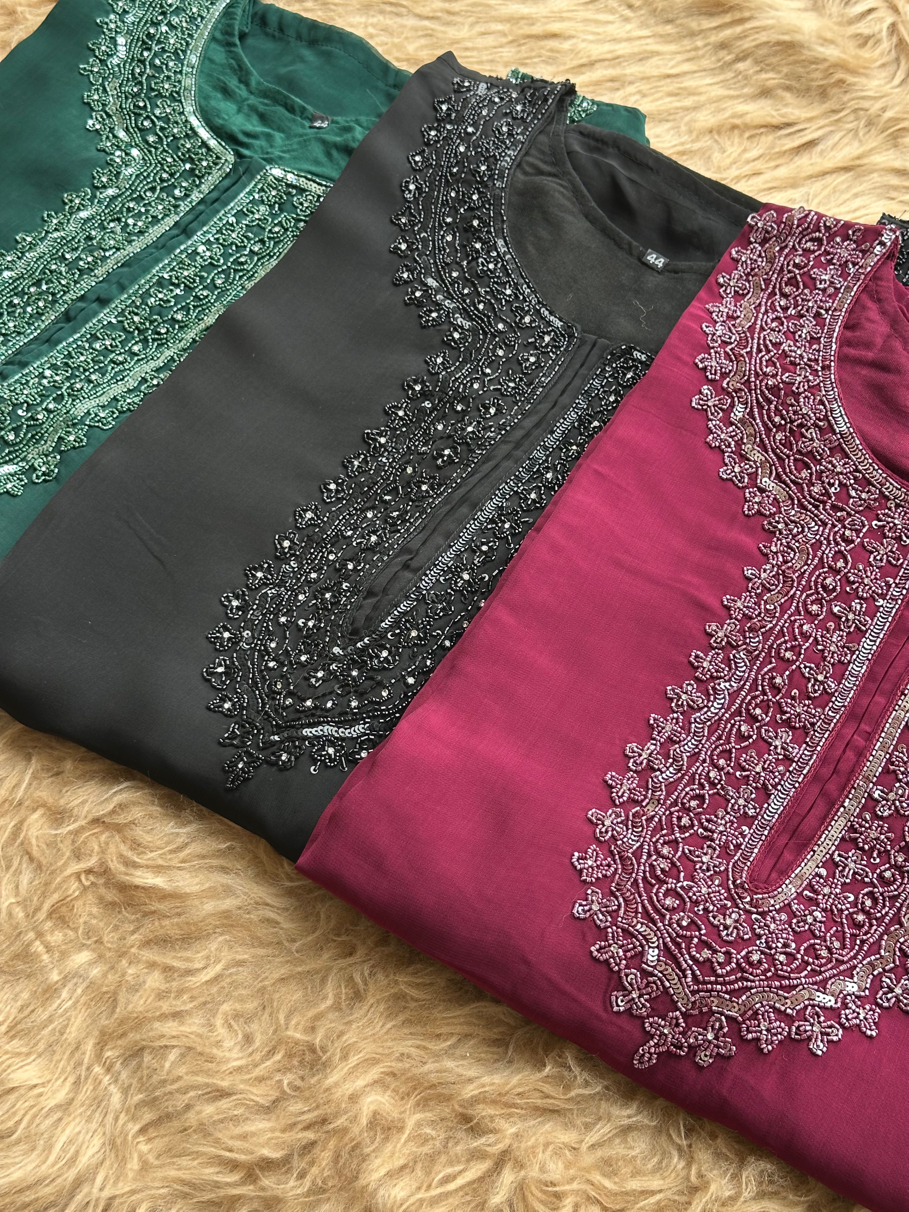 Classic Embroidered Suit with Statement Neck Design