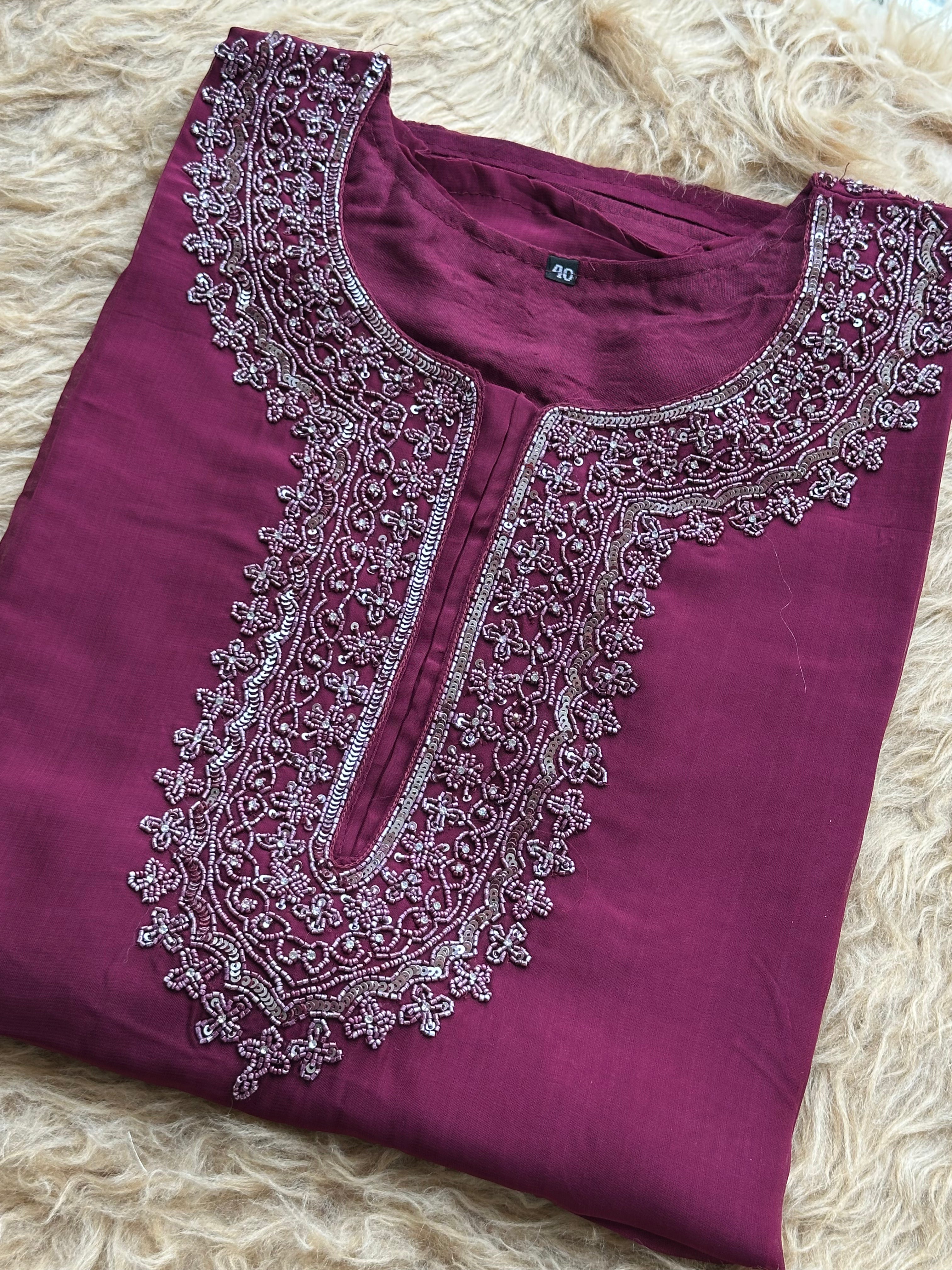 Classic Embroidered Suit with Statement Neck Design