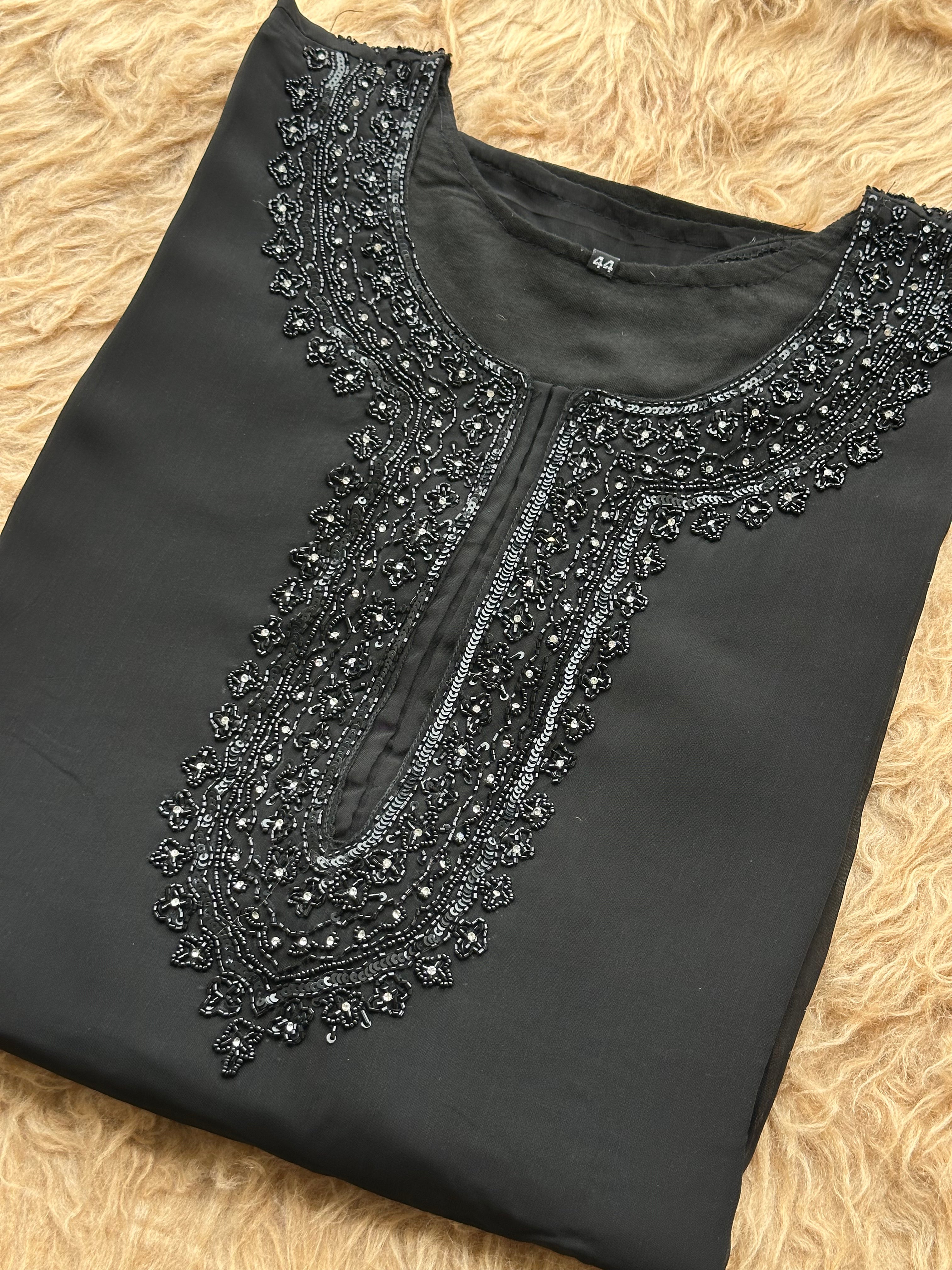 Classic Embroidered Suit with Statement Neck Design
