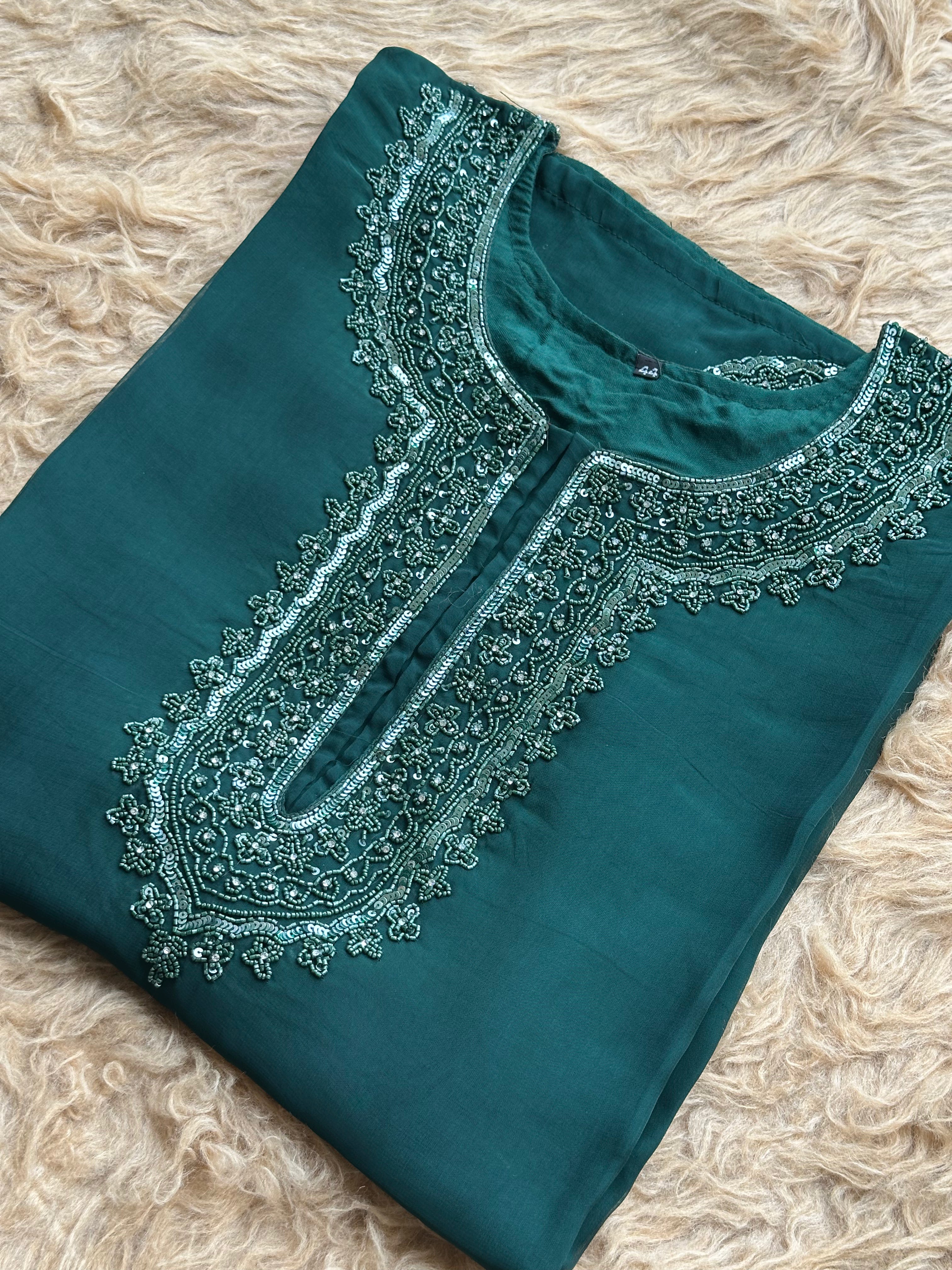 Classic Embroidered Suit with Statement Neck Design