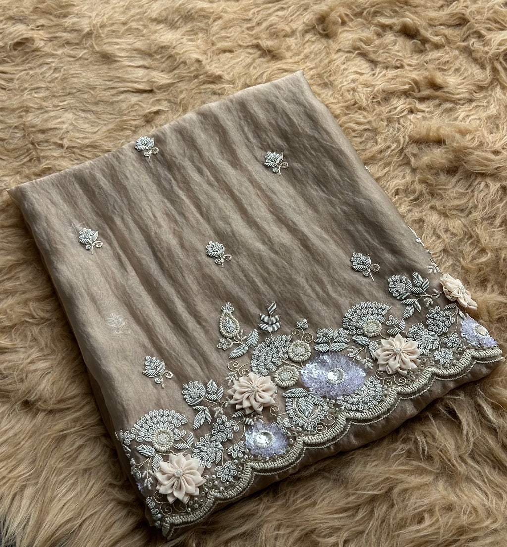 Ivory Blossom Hand-Embroidered Organza Suit Set