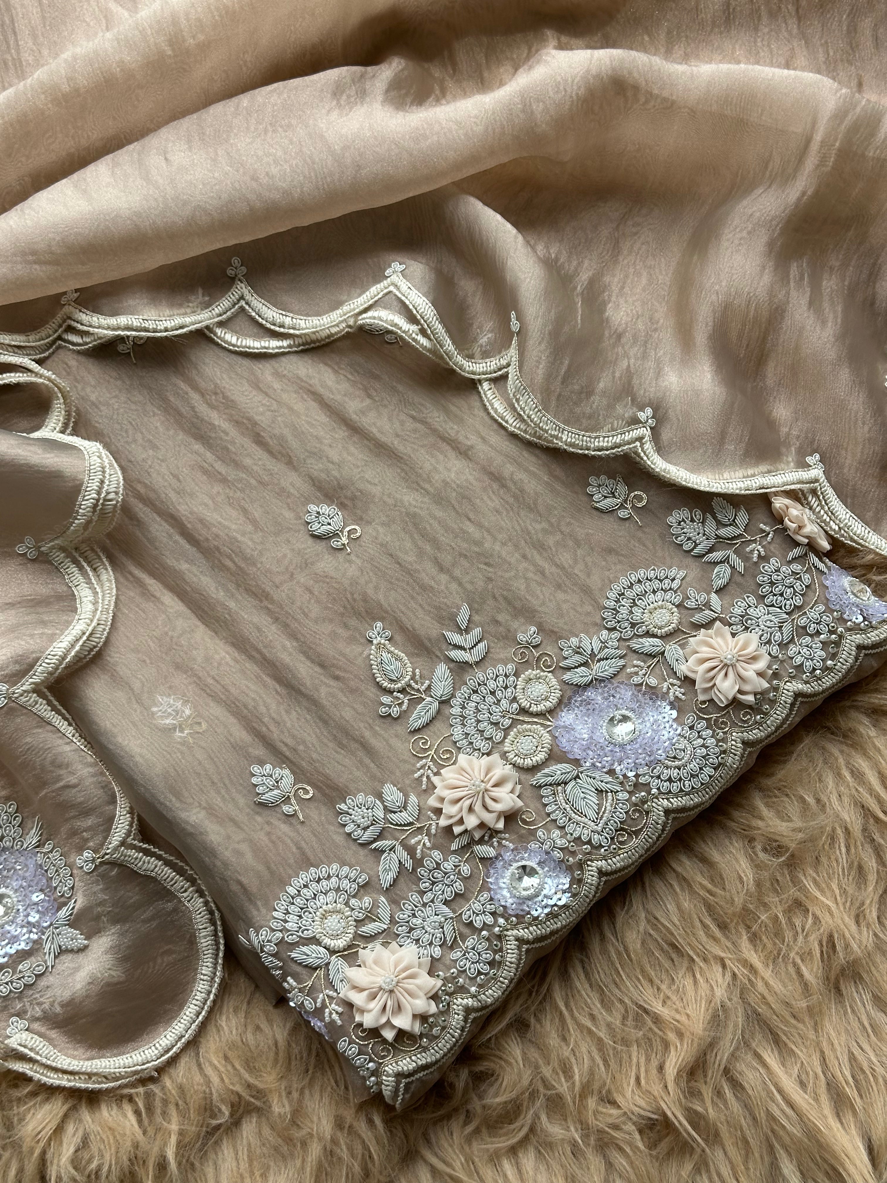 Ivory Blossom Hand-Embroidered Organza Suit Set