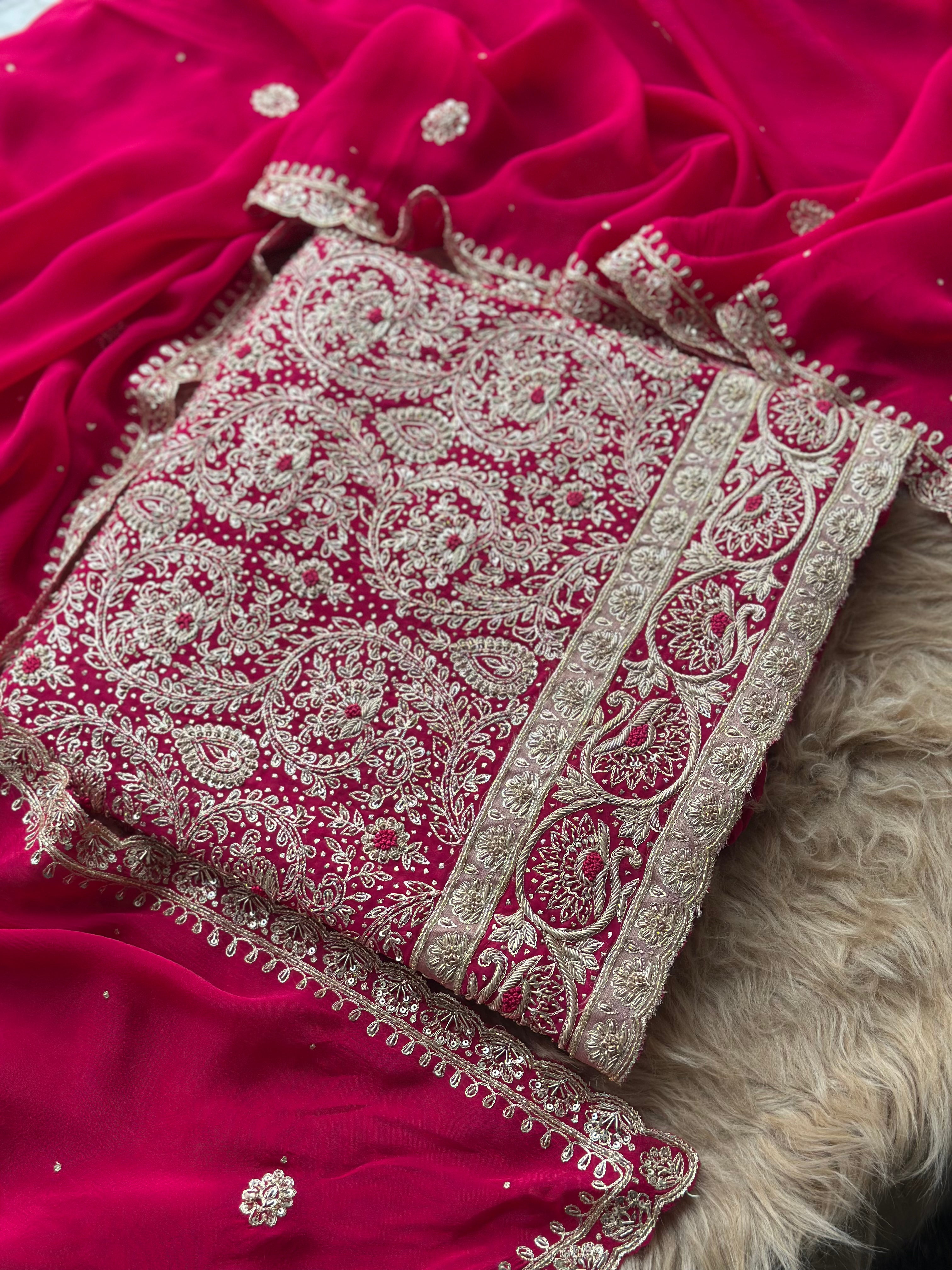 Ruby Regal Dabka Embroidered Festive Suit Set