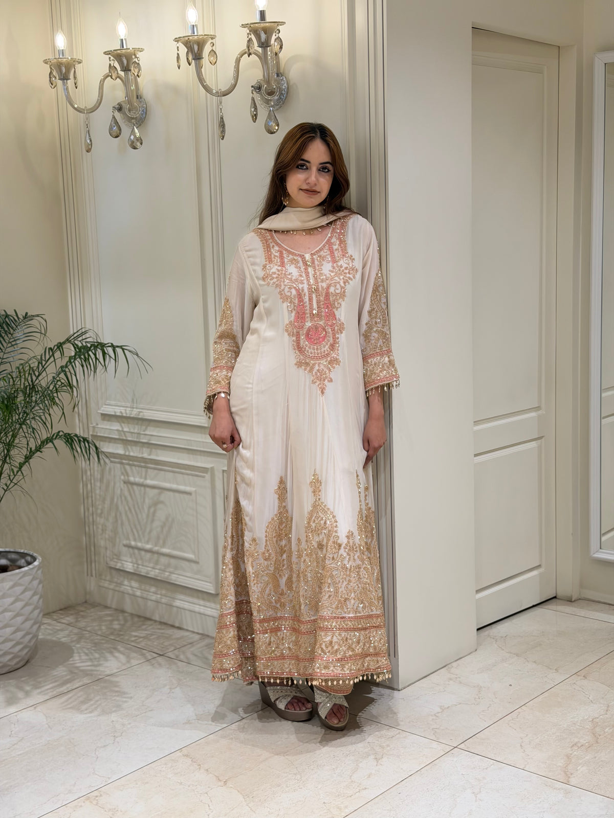 Hand-Embellished Chinnon Anarkali Set