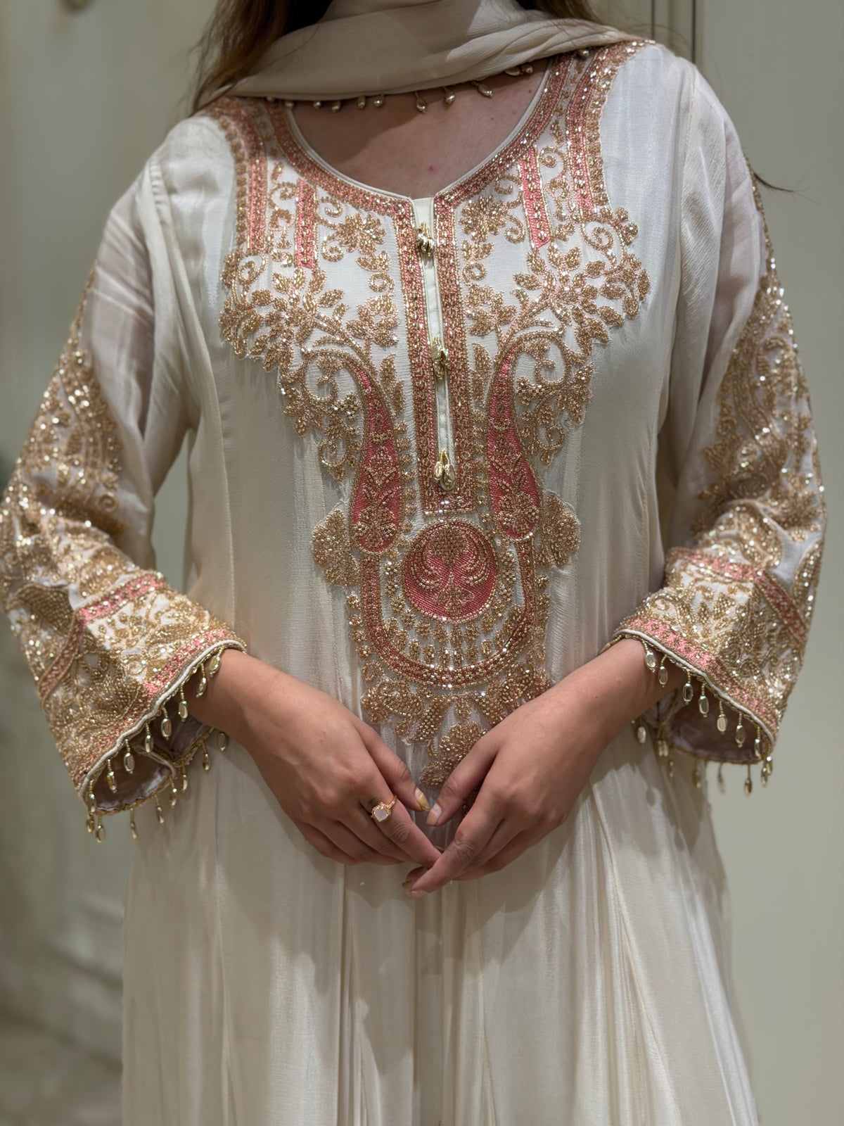 Hand-Embellished Chinnon Anarkali Set