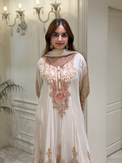 Hand-Embellished Chinnon Anarkali Set