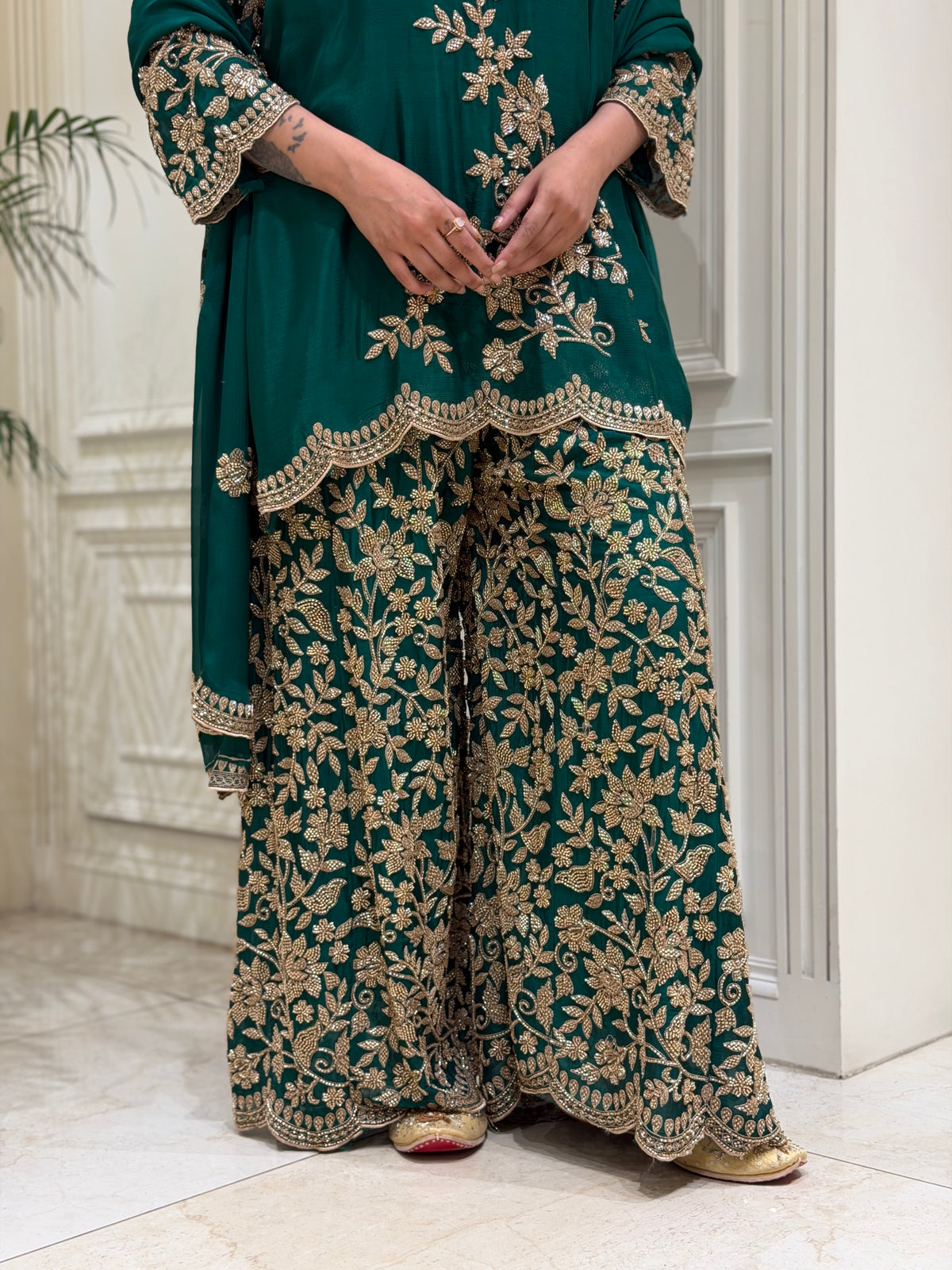 Hand-Embellished Chinnon Sharara Set