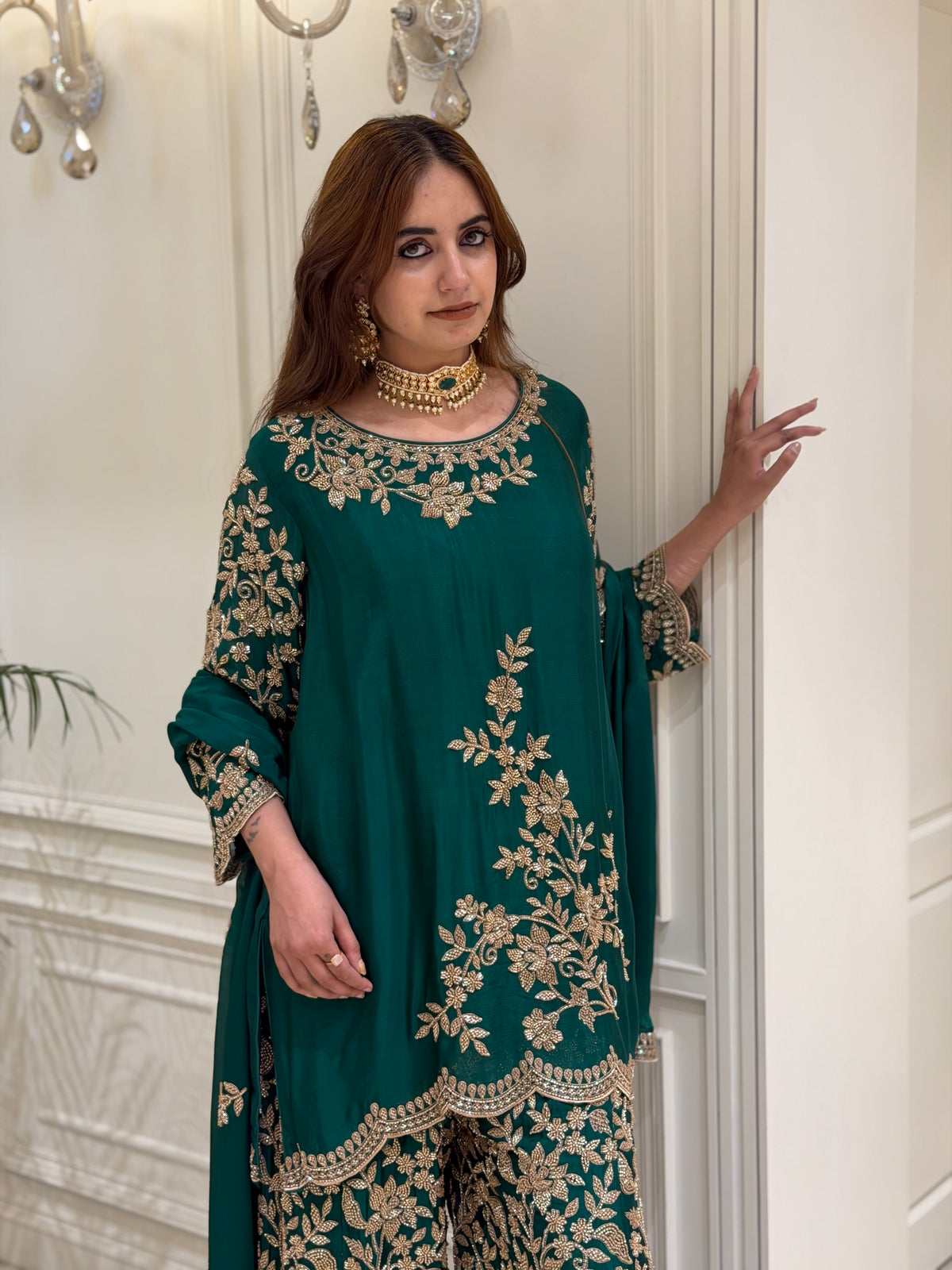Hand-Embellished Chinnon Sharara Set