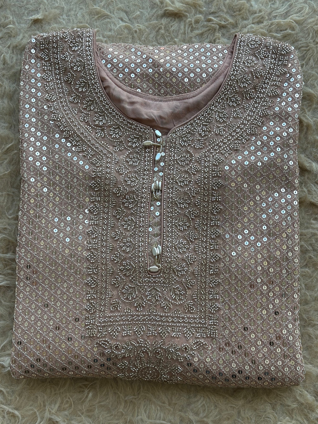 Champagne Blush Mirror & Bead Embroidered Festive Suit Set