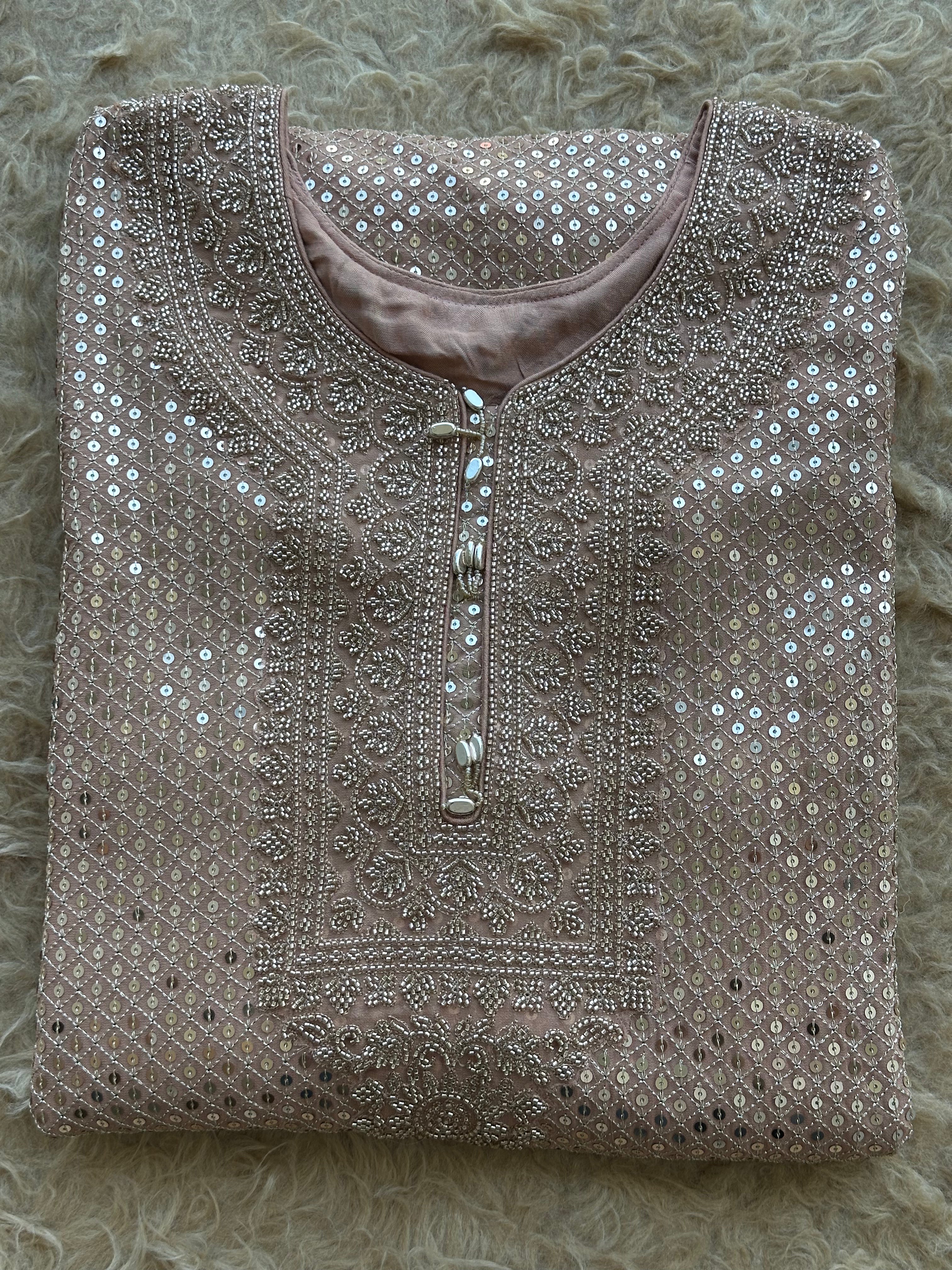 Champagne Blush Mirror & Bead Embroidered Festive Suit Set