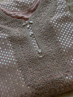Champagne Blush Mirror & Bead Embroidered Festive Suit Set
