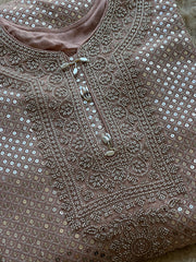 Champagne Blush Mirror & Bead Embroidered Festive Suit Set