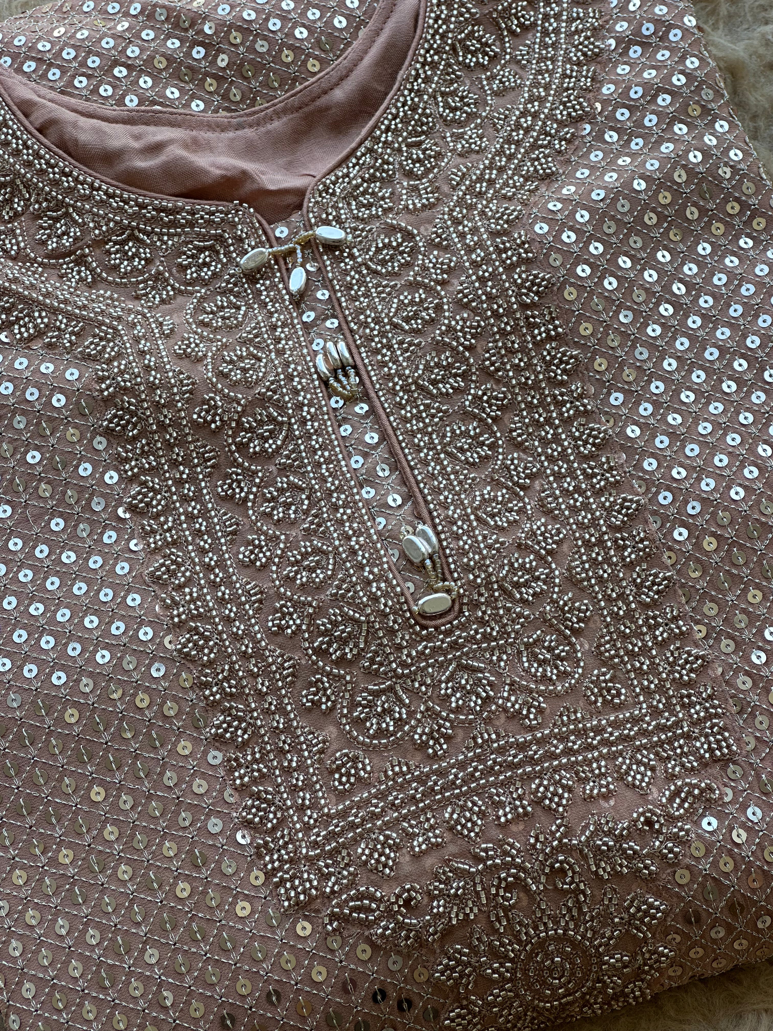 Champagne Blush Mirror & Bead Embroidered Festive Suit Set