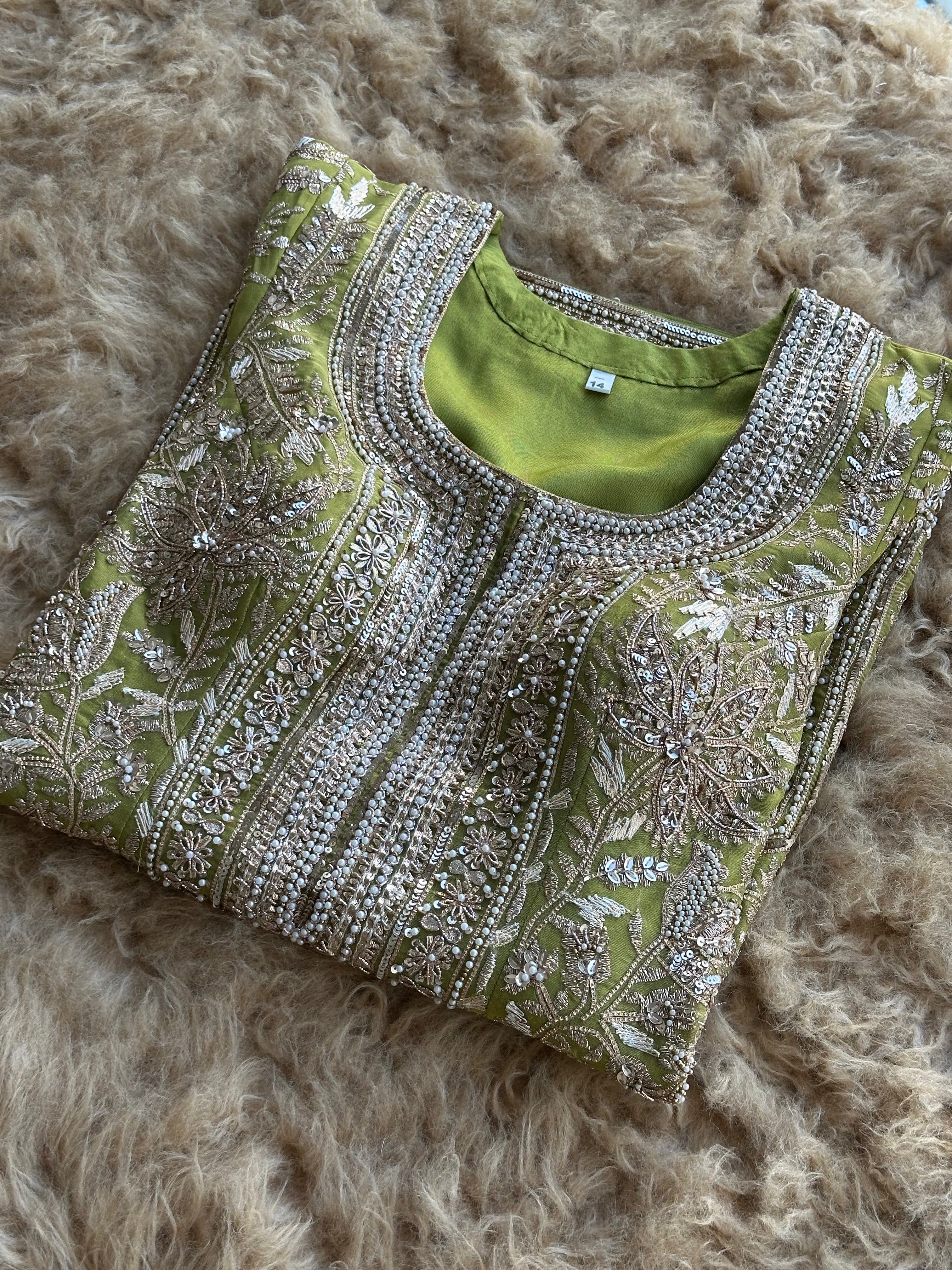 Zari & Pearl Hand Embroidered Festive Suit with Intricate Neckline Detailing