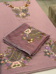Pure Mull Floral Appliqué Suit Set with Organza Dupatta