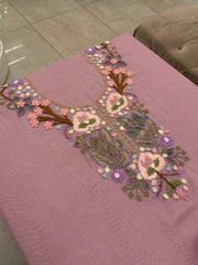 Pure Mull Floral Appliqué Suit Set with Organza Dupatta