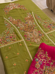 Hand-Embellished Pure Crepe Suit Set with Organza Dupatta
