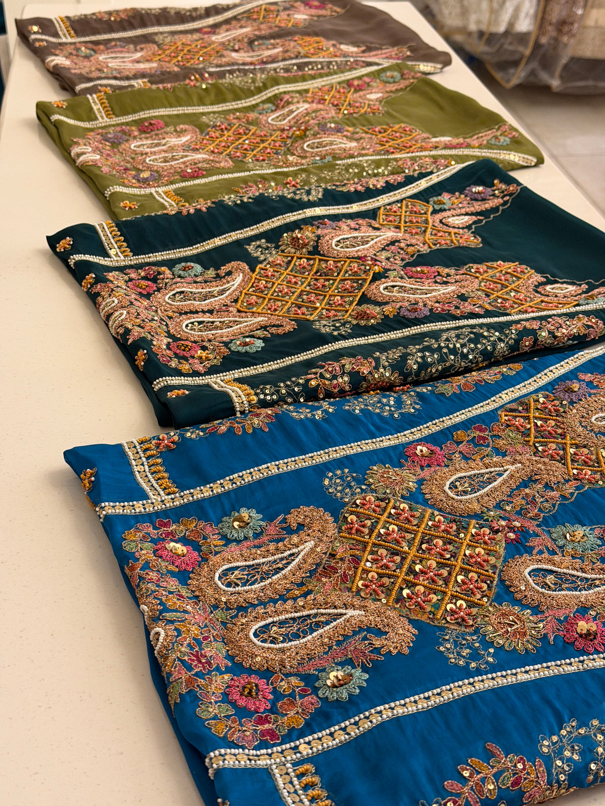 Hand-Embellished Pure Crepe Suit Set with Organza Dupatta