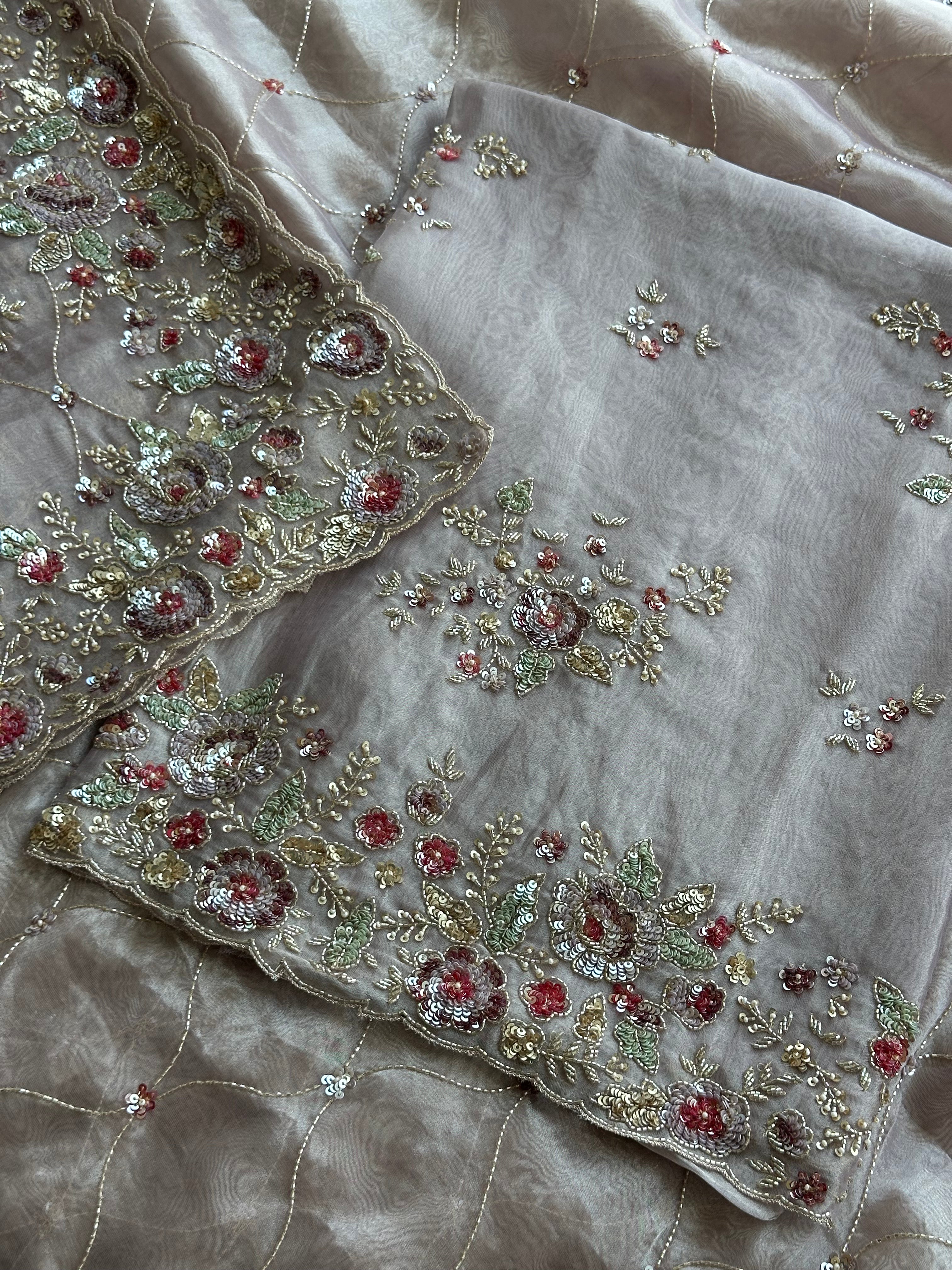 Delicate Floral Thread & Sequin Work Suit