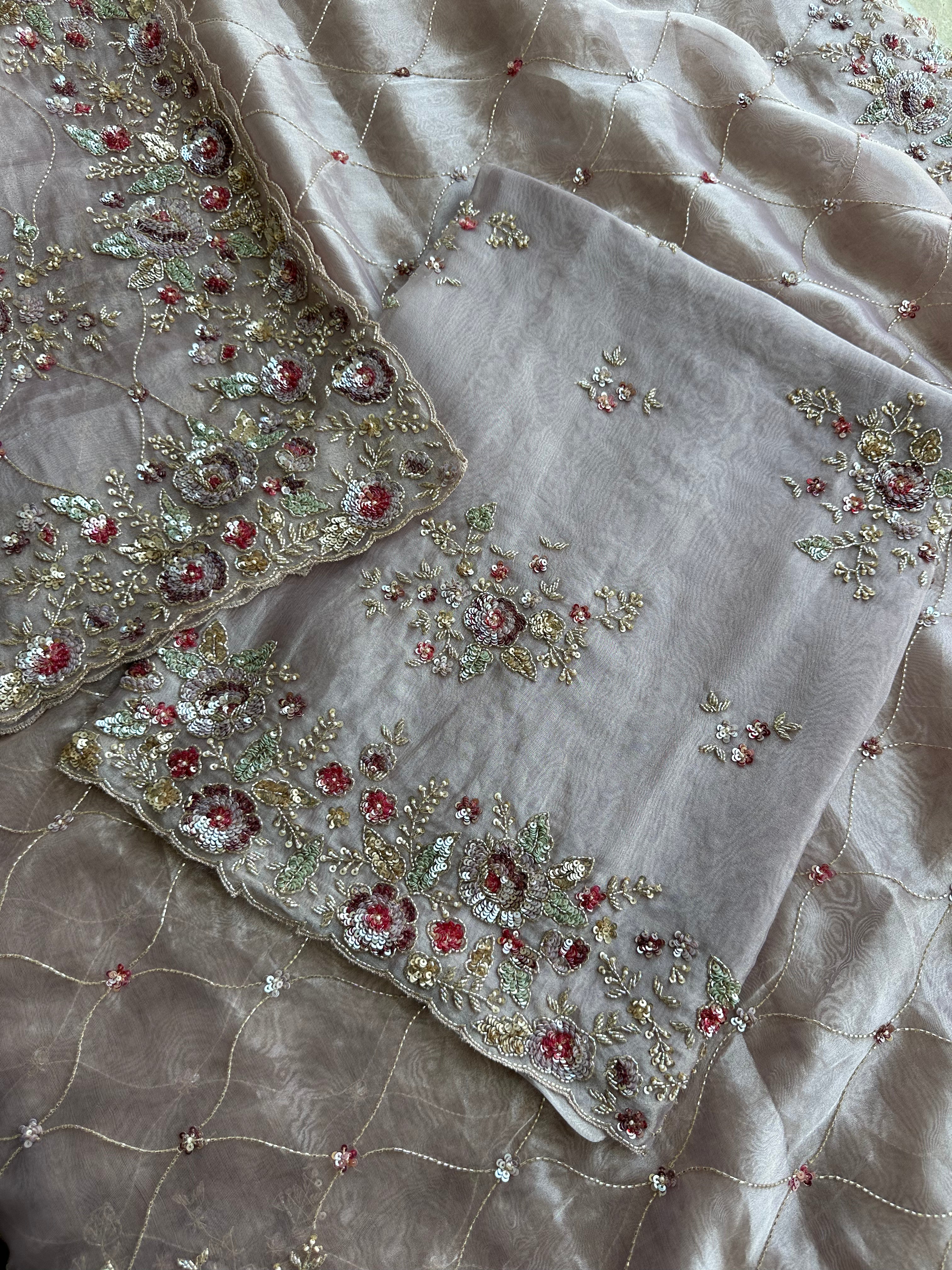 Delicate Floral Thread & Sequin Work Suit