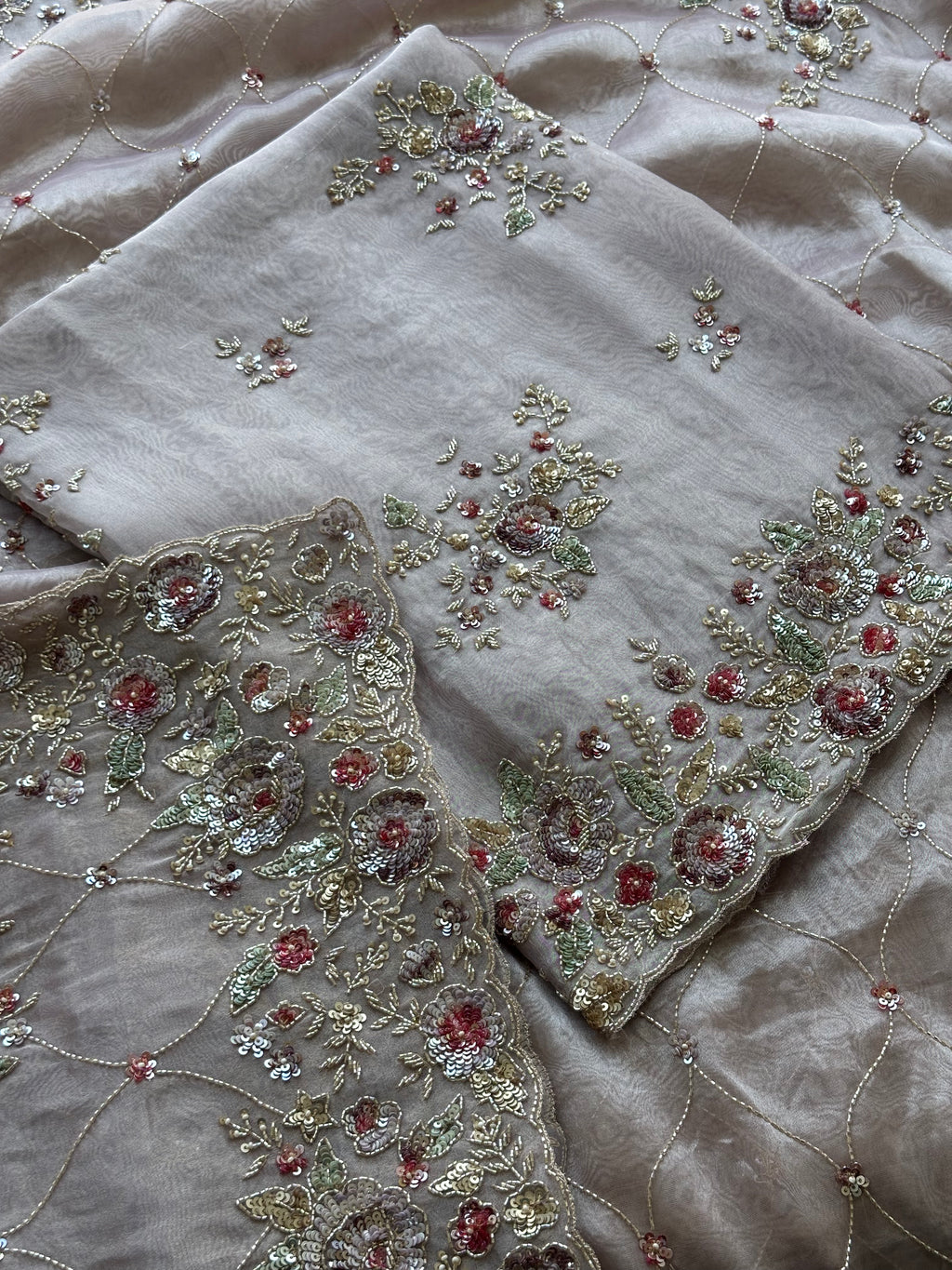Delicate Floral Thread & Sequin Work Suit
