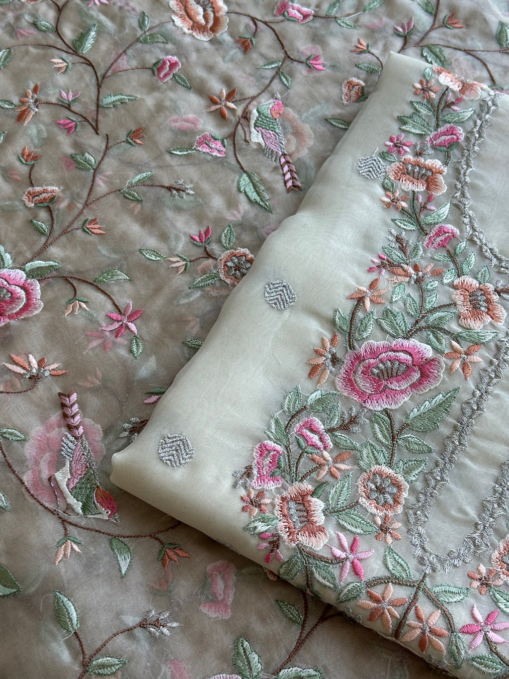 Pastel Floral Thread Embroidered Organza Suit