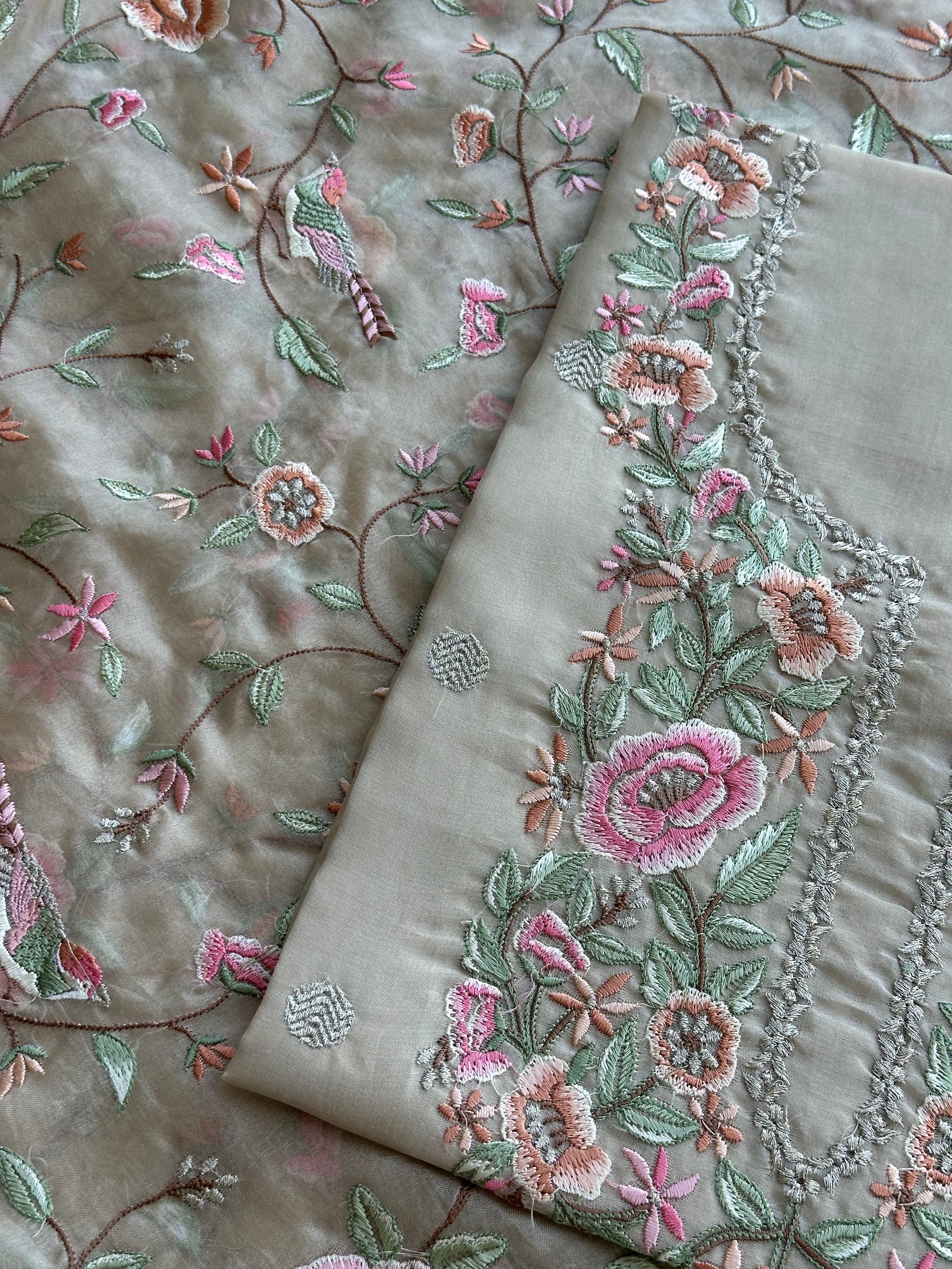 Pastel Floral Thread Embroidered Organza Suit