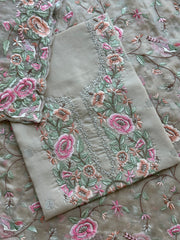 Pastel Floral Thread Embroidered Organza Suit