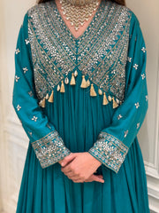 Mirror & Dabka Embellished Chinon Gown