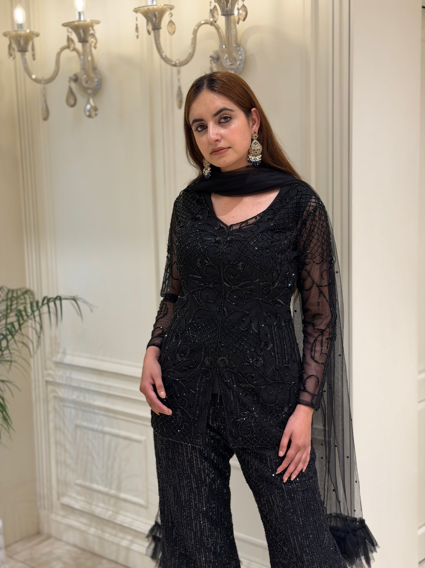 Cutdana & Sequin Embellished Net Co-ord Set