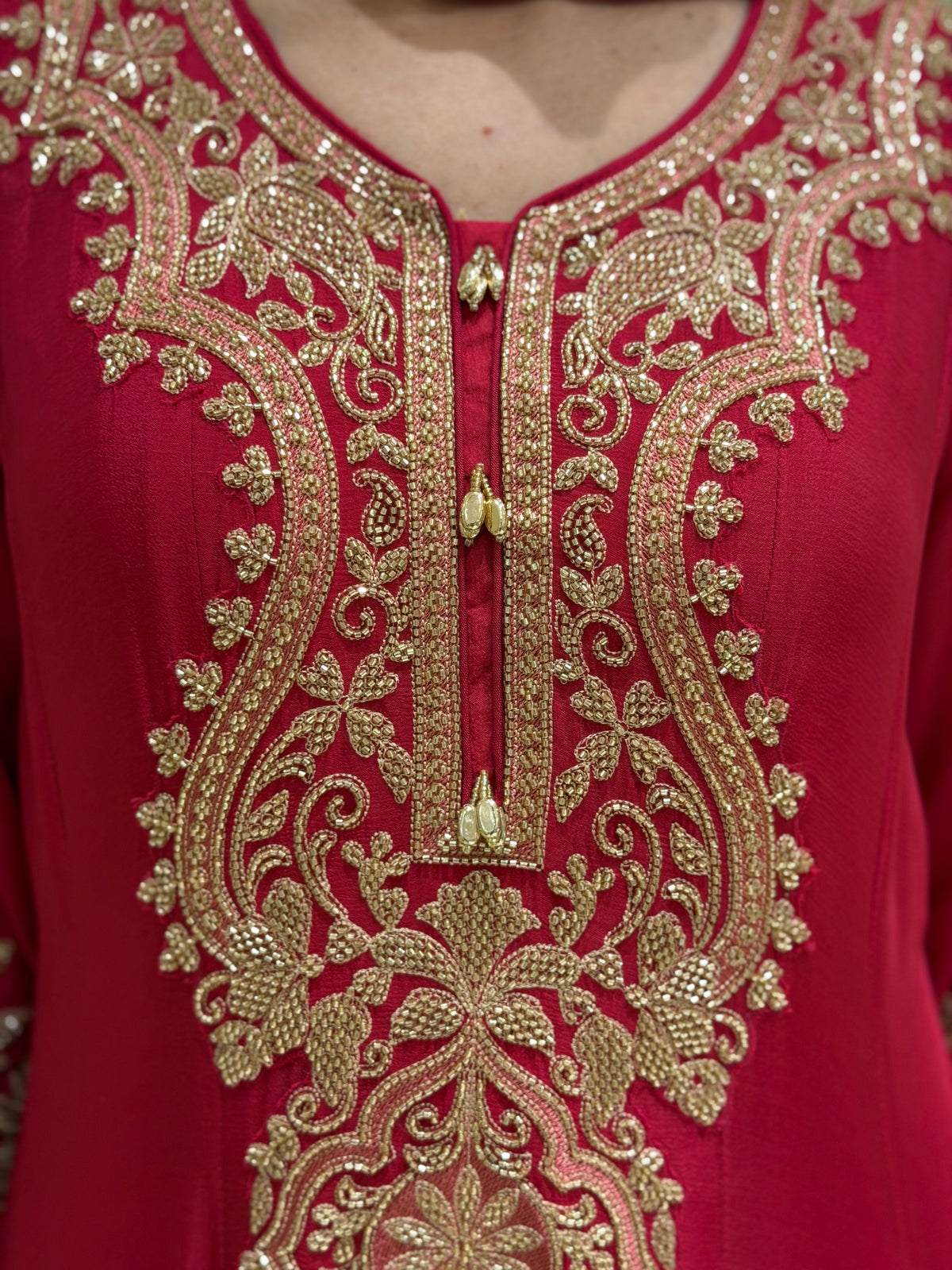 Rani Pink Chinoon Suit Set with Handcrafted Katdana Work