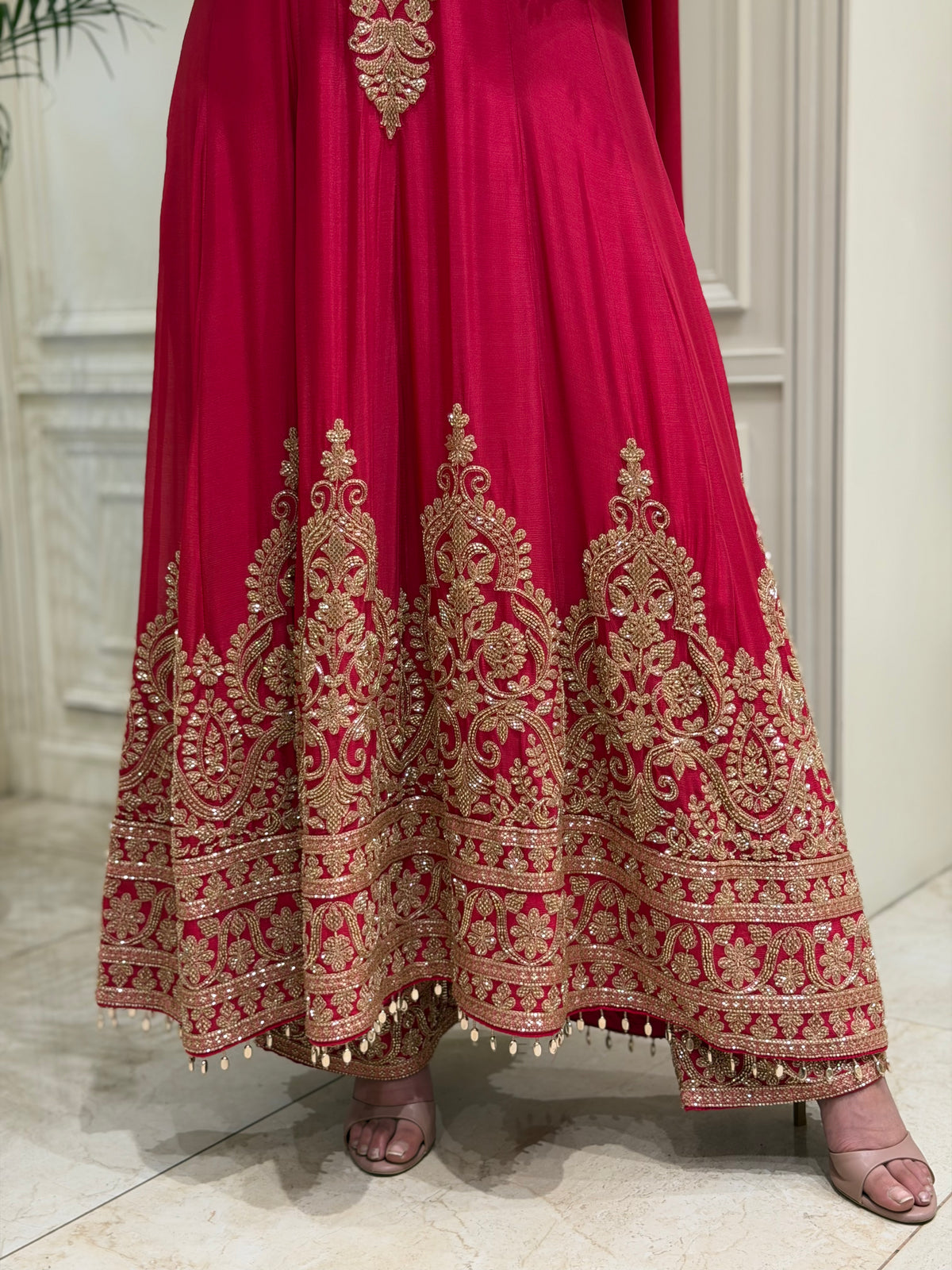 Rani Pink Chinoon Suit Set with Handcrafted Katdana Work