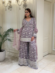 Hand-Embellished Georgette Sharara Set