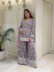 Hand-Embellished Georgette Sharara Set