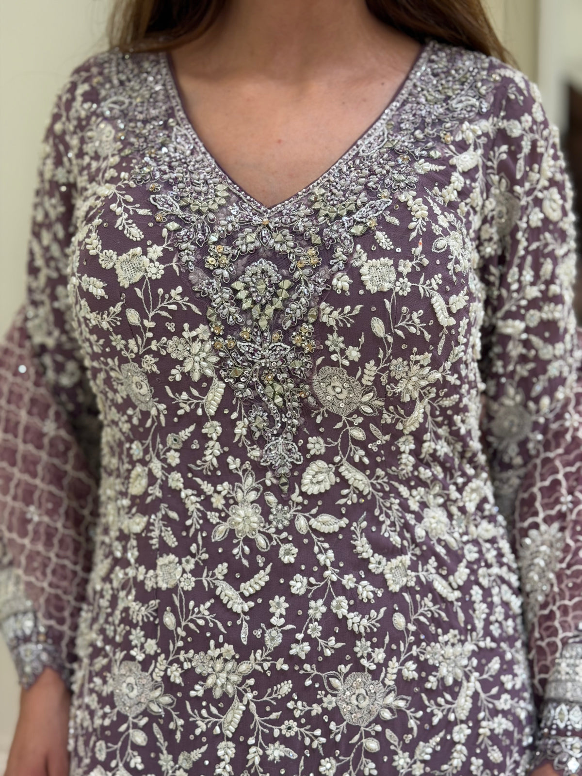 Hand-Embellished Georgette Sharara Set