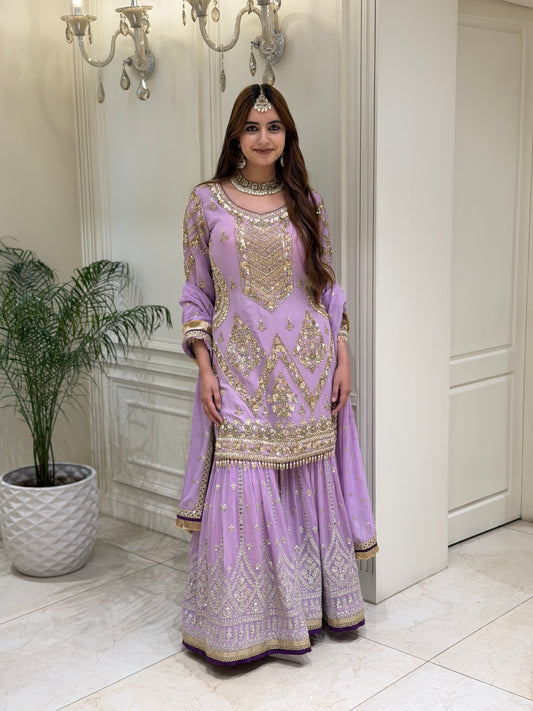 Lavender Royale Luxury Georgette Gharara Set