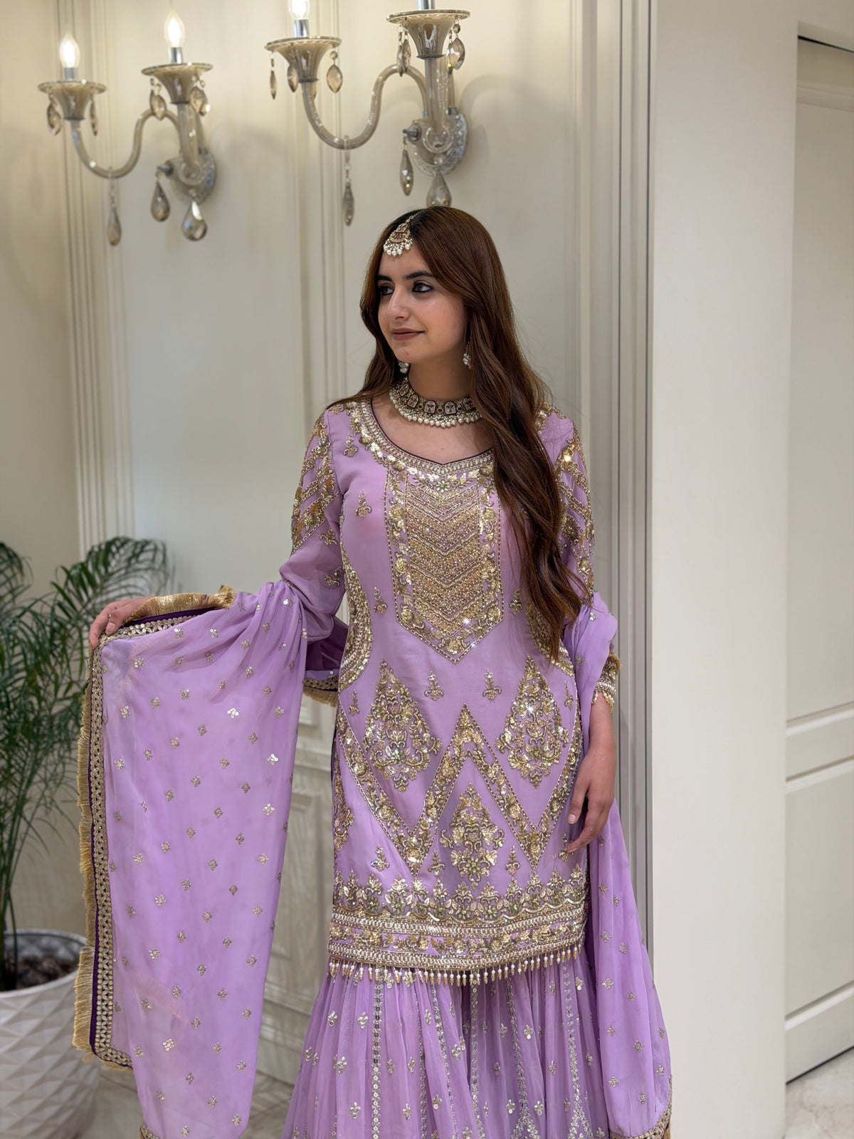 Lavender Royale Luxury Georgette Gharara Set