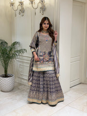 Ash Grey Silk Gharara Set