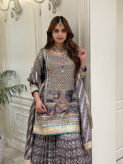 Ash Grey Silk Gharara Set