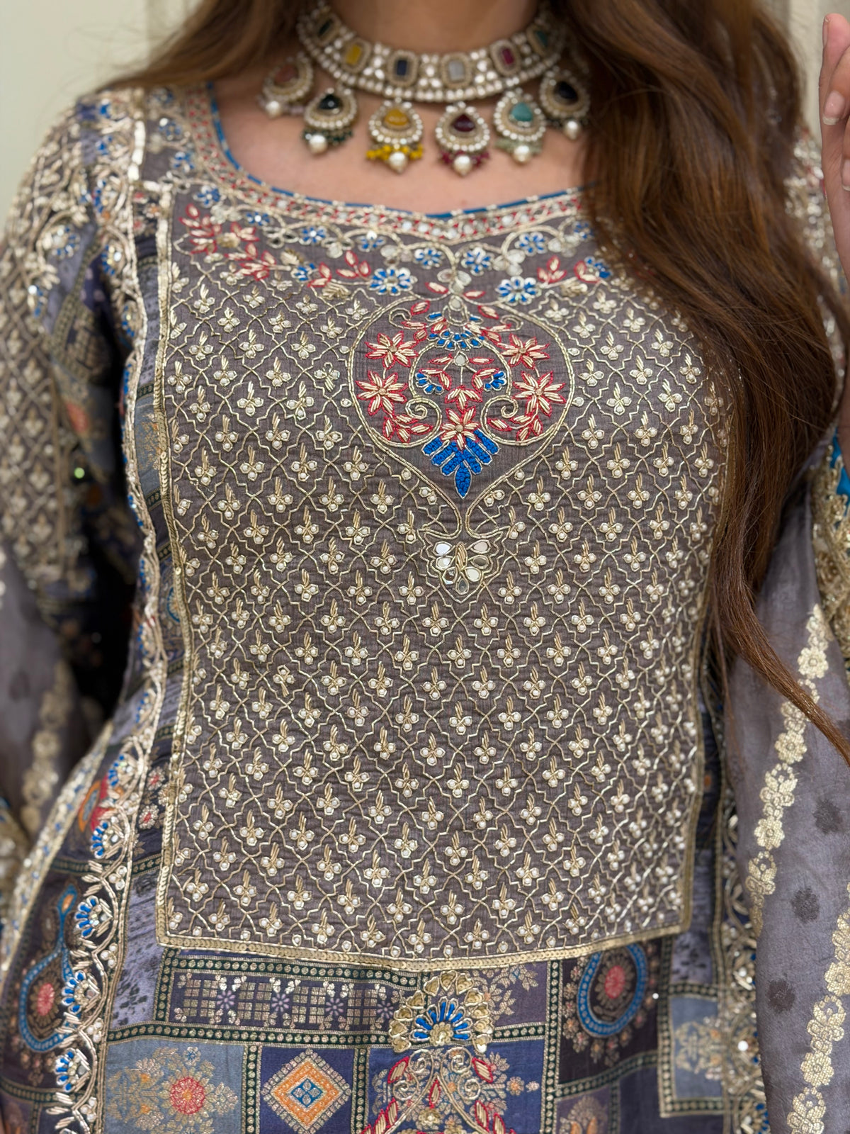 Ash Grey Silk Gharara Set
