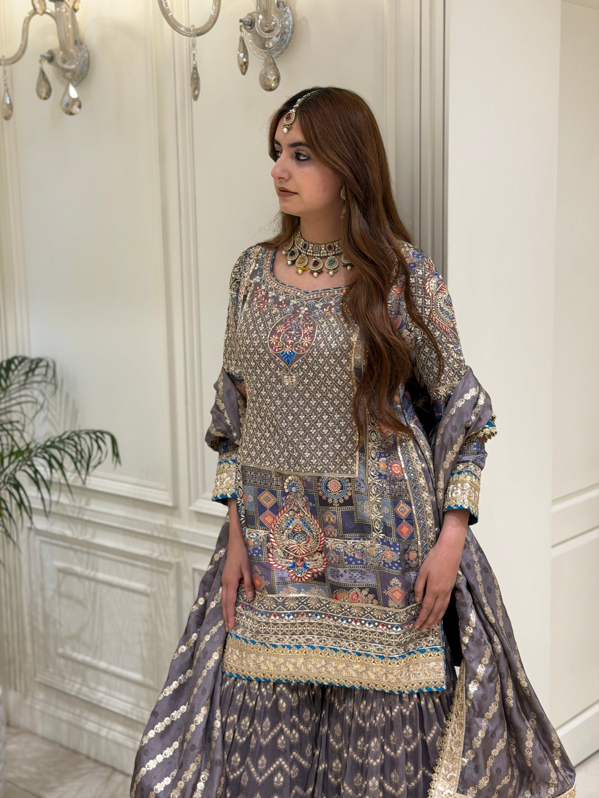 Ash Grey Silk Gharara Set