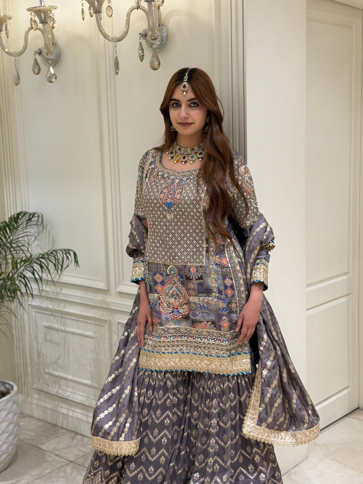 Ash Grey Silk Gharara Set