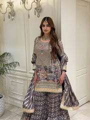 Ash Grey Silk Gharara Set