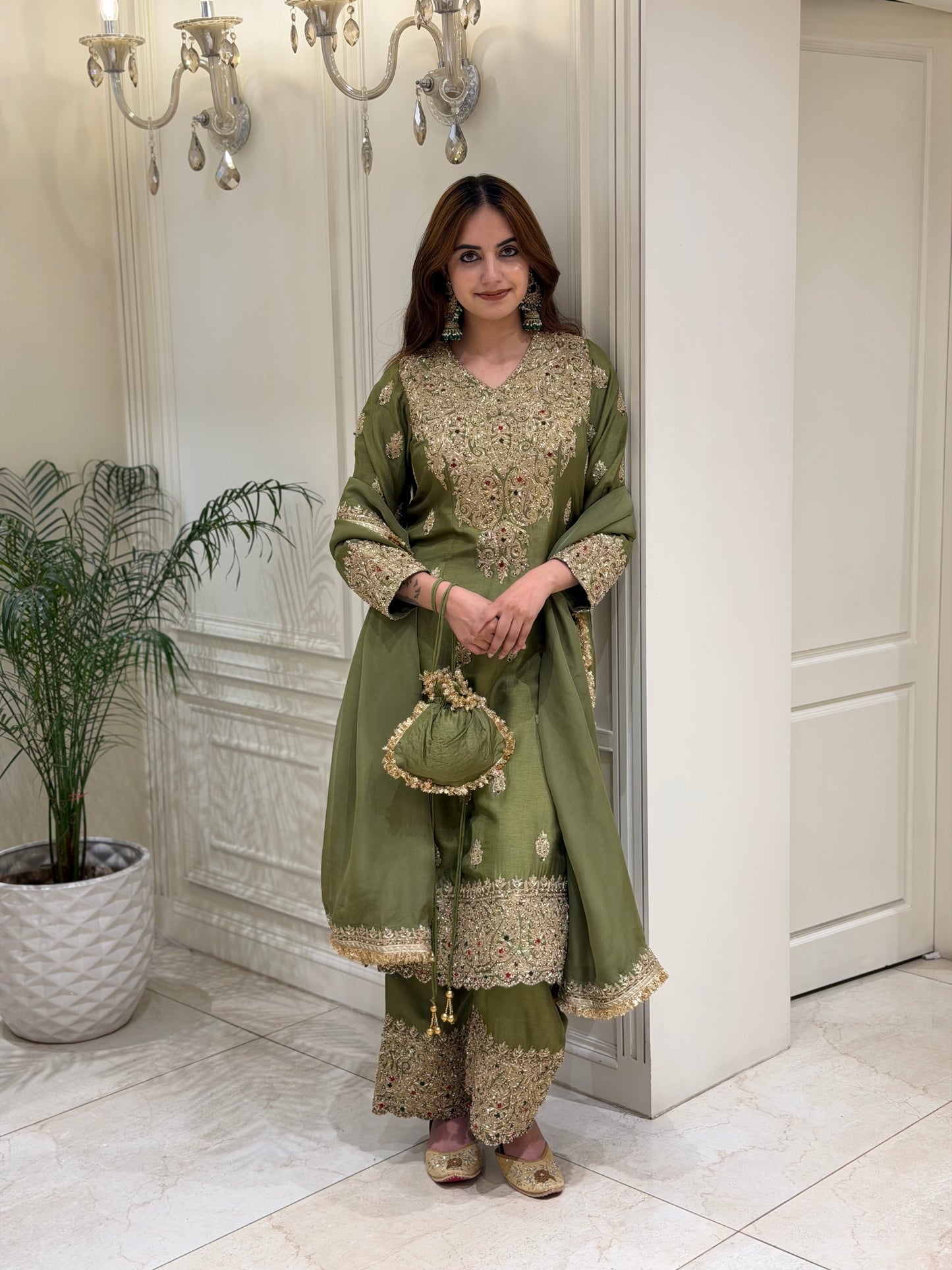 Sage Olive Luxury Silk Suit Set
